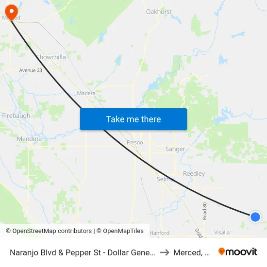 Naranjo Blvd & Pepper St - Dollar General to Merced, CA map