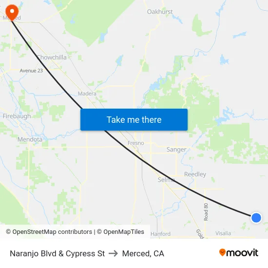 Naranjo Blvd & Cypress St to Merced, CA map