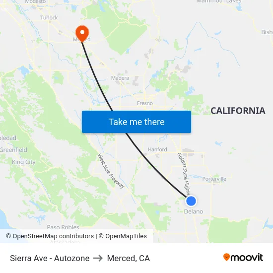 Sierra Ave - Autozone to Merced, CA map