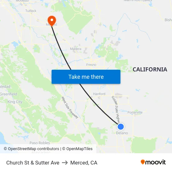 Church St & Sutter Ave to Merced, CA map