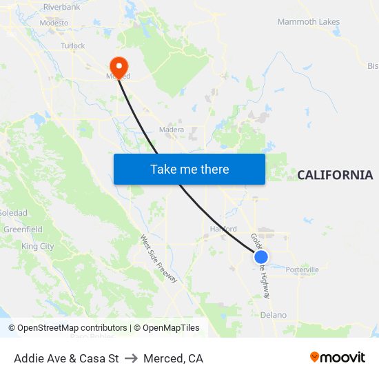 Addie Ave & Casa St to Merced, CA map