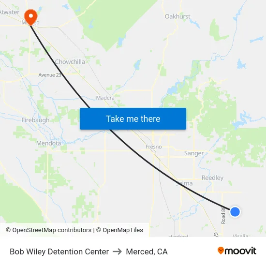 Bob Wiley Detention Center to Merced, CA map