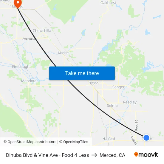 Dinuba Blvd & Vine Ave - Food 4 Less to Merced, CA map
