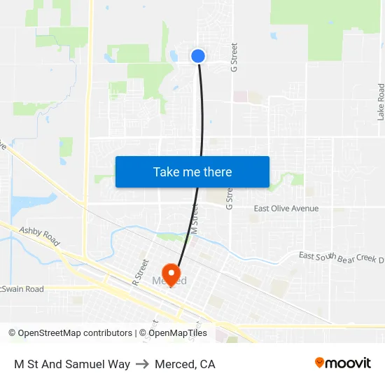M St And Samuel Way to Merced, CA map