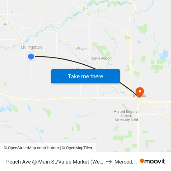 Peach Ave @ Main St/Value Market (Westbound) to Merced, CA map