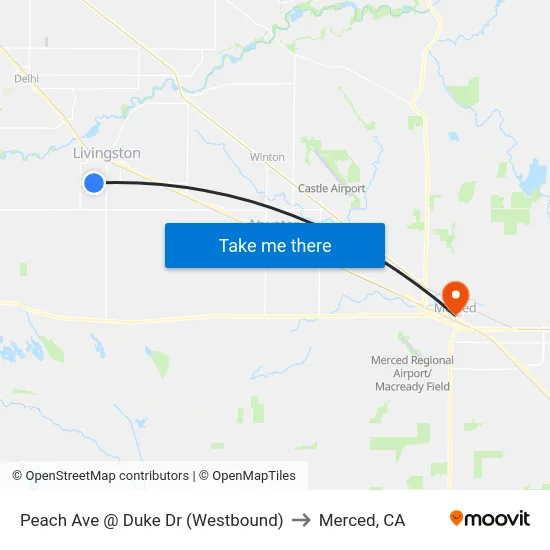 Peach Ave @ Duke Dr (Westbound) to Merced, CA map