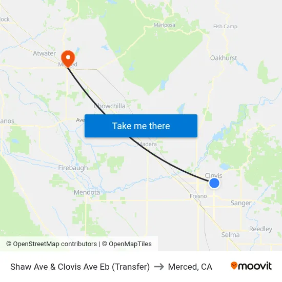 Shaw Ave & Clovis Ave Eb (Transfer) to Merced, CA map