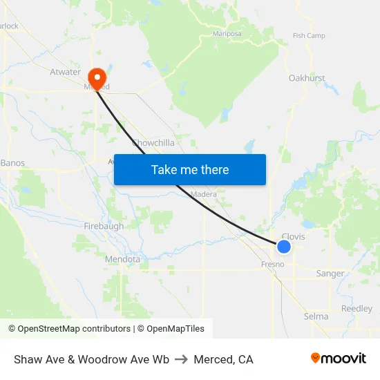 Shaw Ave & Woodrow Ave Wb to Merced, CA map
