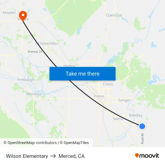 Wilson Elementary to Merced, CA map