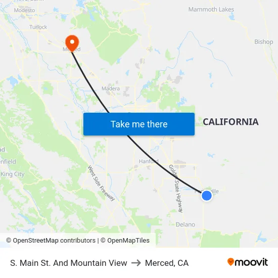 S. Main St. And Mountain View to Merced, CA map