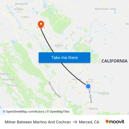 Milner Between Martino And Cochran to Merced, CA map