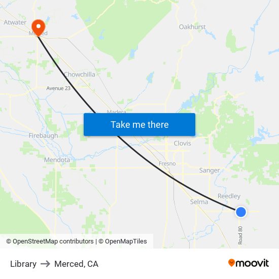 Library to Merced, CA map