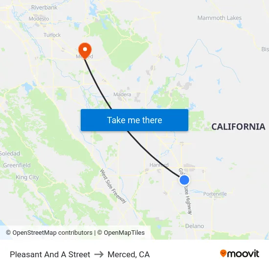 Pleasant And A Street to Merced, CA map