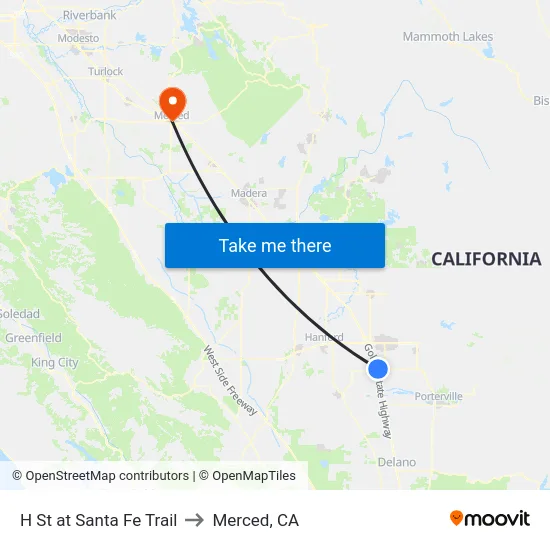 H St at Santa Fe Trail to Merced, CA map
