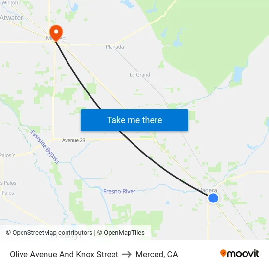 Olive Avenue And Knox Street to Merced, CA map