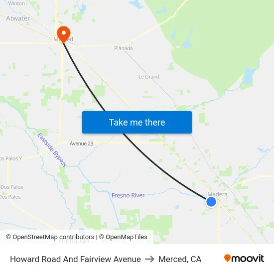 Howard Road And Fairview Avenue to Merced, CA map
