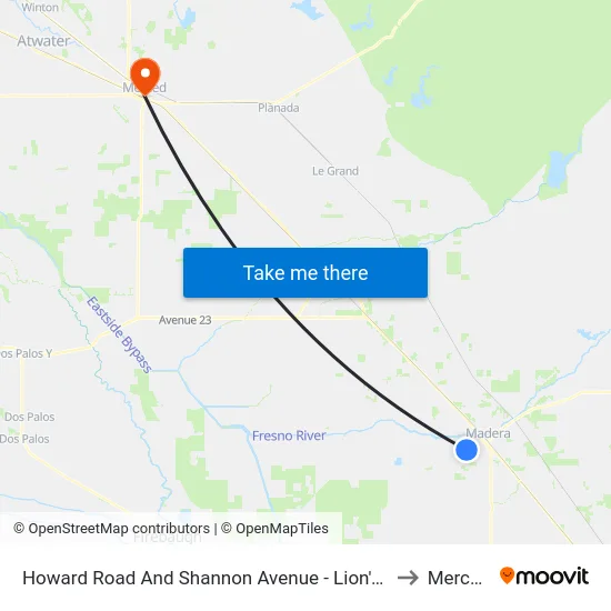 Howard Road And Shannon Avenue - Lion's Town And County Park to Merced, CA map