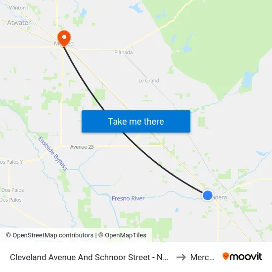 Cleveland Avenue And Schnoor Street - North Point Shopping Mall to Merced, CA map