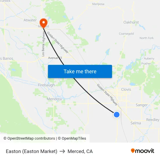 Easton (Easton Market) to Merced, CA map