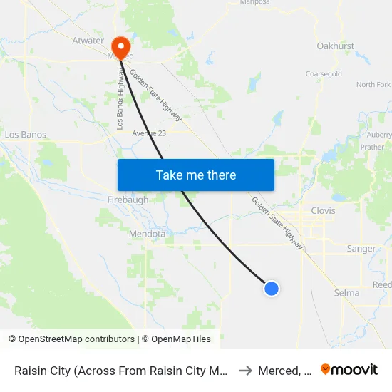 Raisin City (Across From Raisin City Market) to Merced, CA map