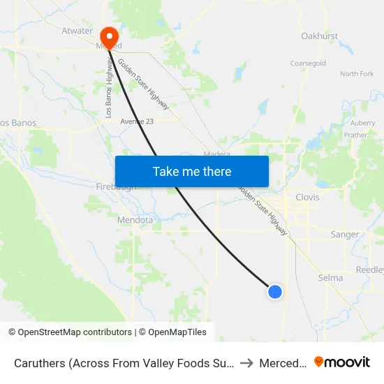 Caruthers (Across From Valley Foods Supermarket) to Merced, CA map