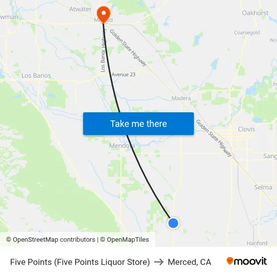 Five Points (Five Points Liquor Store) to Merced, CA map