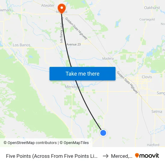 Five Points (Across From Five Points Liquor Store) to Merced, CA map