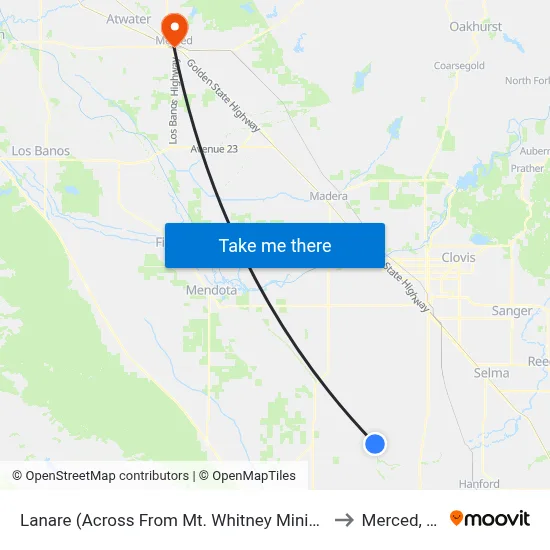 Lanare (Across From Mt. Whitney Minimart) to Merced, CA map