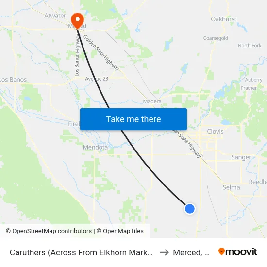 Caruthers (Across From Elkhorn Market) to Merced, CA map