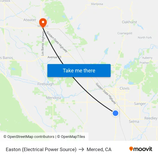 Easton (Electrical Power Source) to Merced, CA map