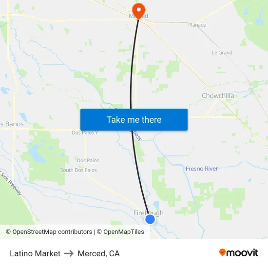 Latino Market to Merced, CA map
