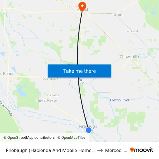 Firebaugh (Hacienda And Mobile Home Park) to Merced, CA map