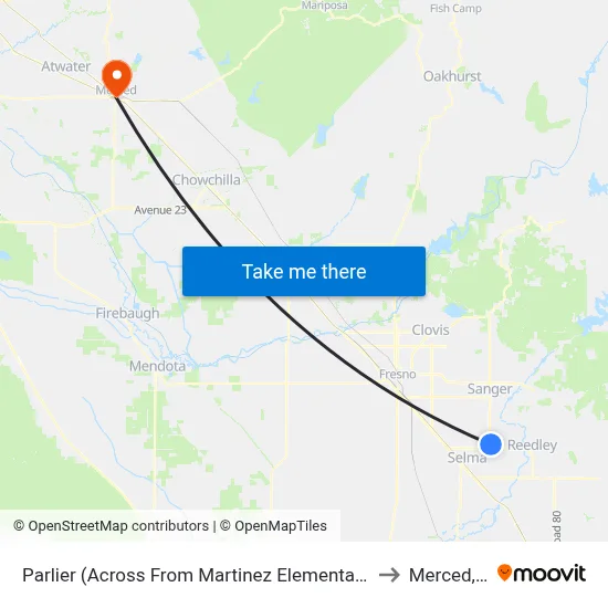 Parlier (Across From Martinez Elementary School) to Merced, CA map