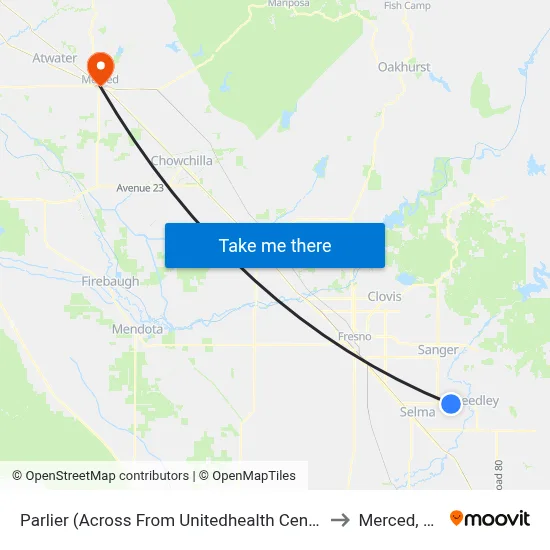 Parlier (Across From Unitedhealth Center) to Merced, CA map