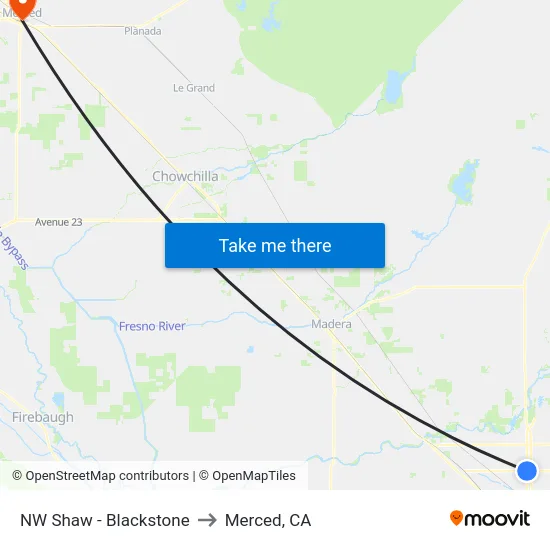 NW Shaw - Blackstone to Merced, CA map