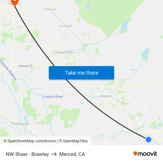 NW Shaw - Brawley to Merced, CA map