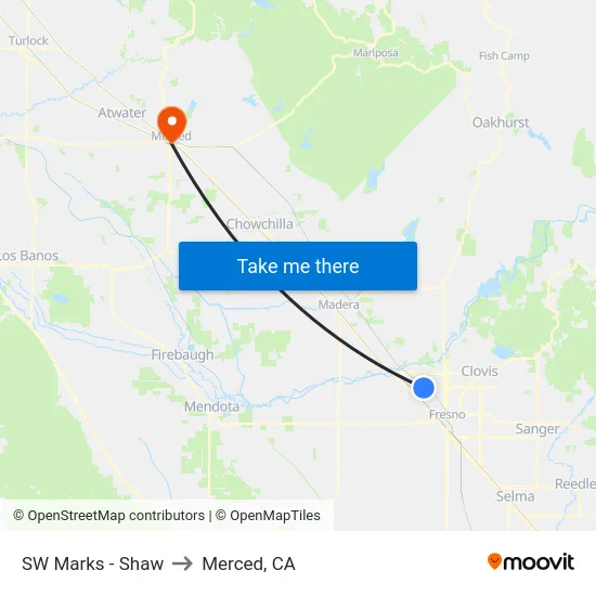 SW Marks - Shaw to Merced, CA map