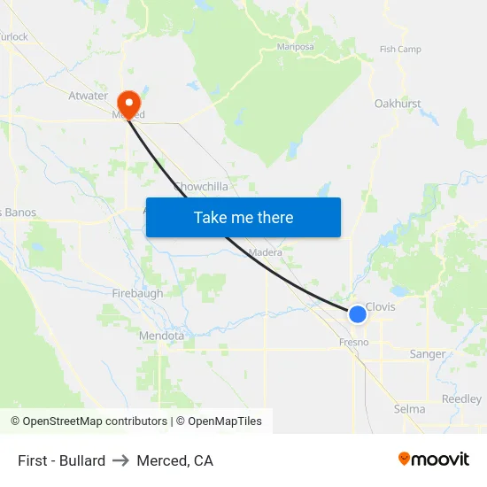 First - Bullard to Merced, CA map