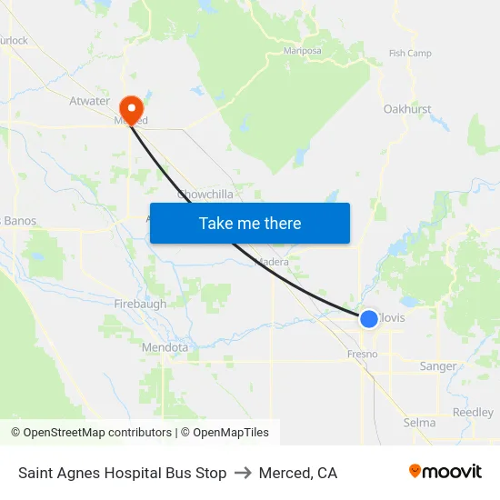Saint Agnes Hospital  Bus Stop to Merced, CA map