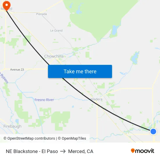 NE Blackstone - El Paso to Merced, CA map