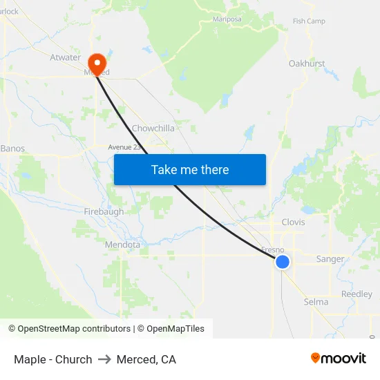 Maple - Church to Merced, CA map