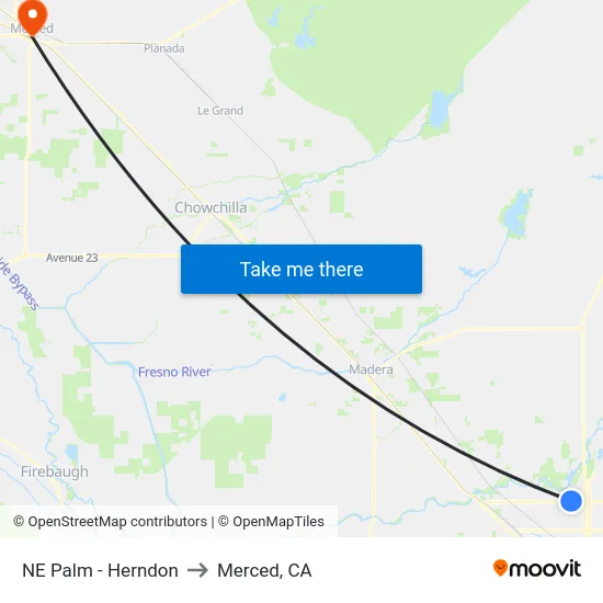 NE Palm - Herndon to Merced, CA map