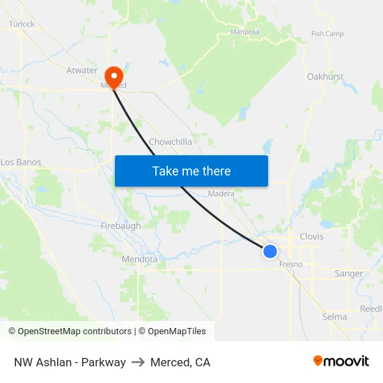 NW Ashlan - Parkway to Merced, CA map