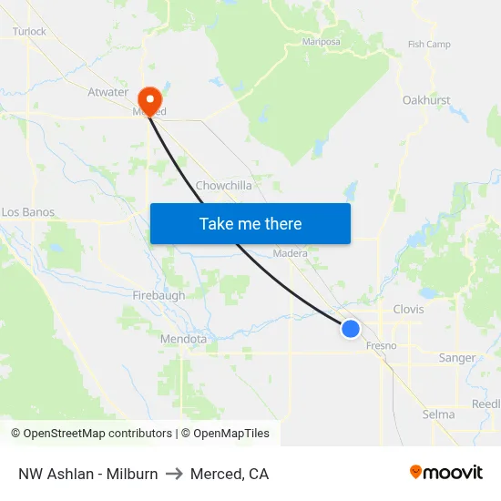 NW Ashlan - Milburn to Merced, CA map