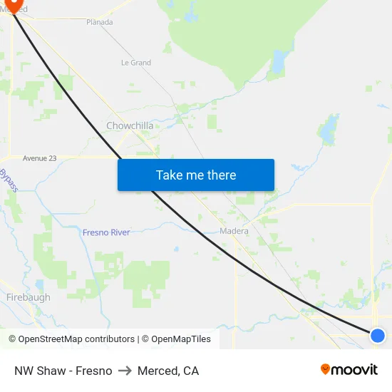 NW Shaw - Fresno to Merced, CA map