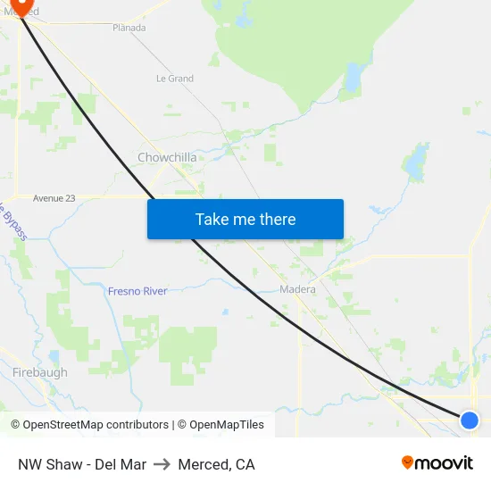 NW Shaw - Del Mar to Merced, CA map