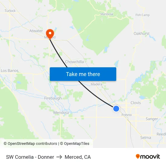 SW Cornelia - Donner to Merced, CA map