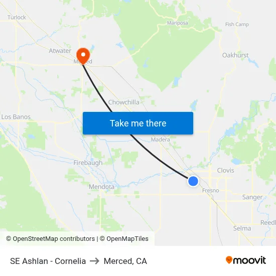 SE Ashlan - Cornelia to Merced, CA map