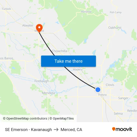 SE Emerson - Kavanaugh to Merced, CA map