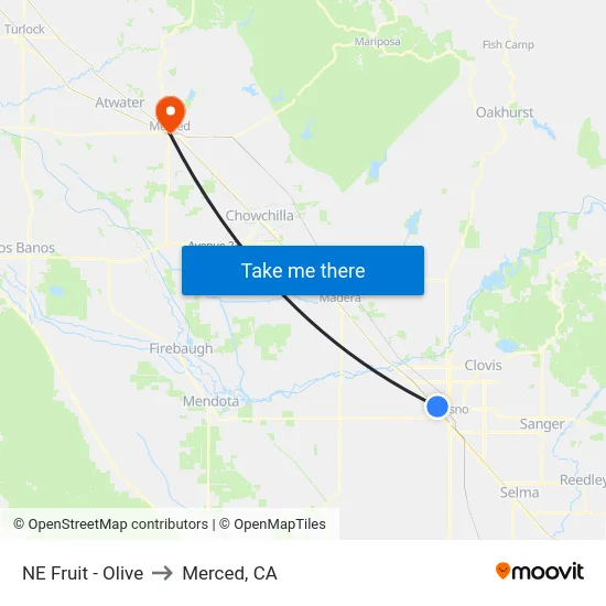 NE Fruit - Olive to Merced, CA map